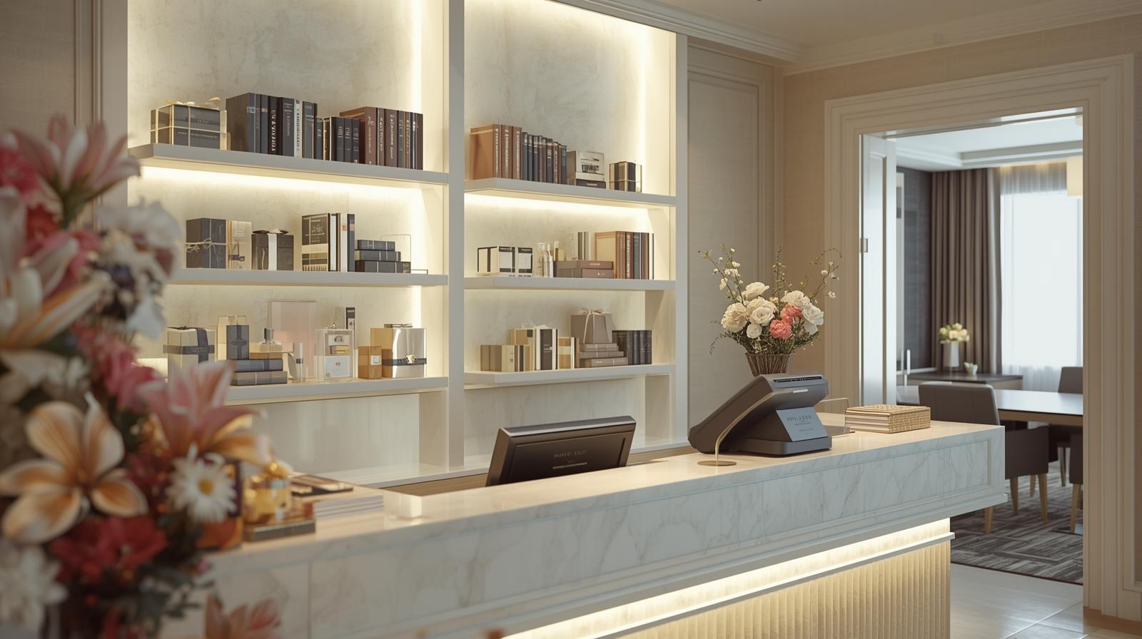 Concierge desk_marble counter_White