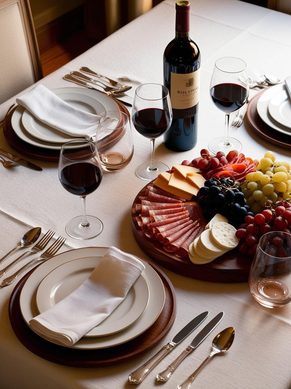 Table with wine and snack platter