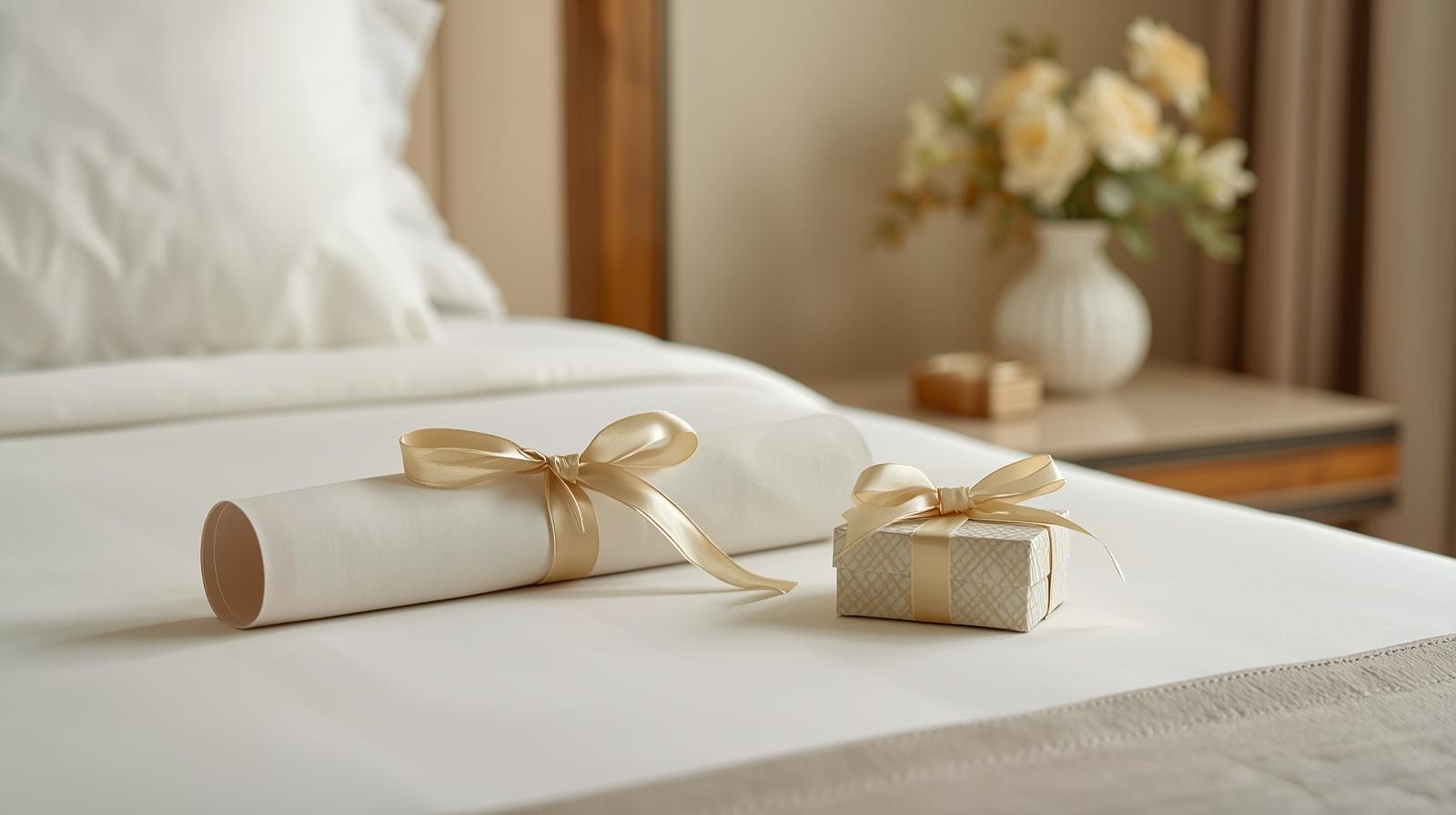 letter and small box on bed